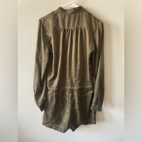 MAAC London hunter green utility long sleeve button up satin romper with tie - Picture 2 of 4